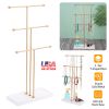 3 Tier Gold Metal Tabletop Jewelry Display Tree Stand Organizer Holder Rack Hanger Tower for Bracelet Necklace Accessories with Ring Tray