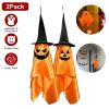 2 Pack Hanging Ghosts with Wizard Hat Snicker Scary Face Halloween Party Hanging Decorations Pumpkin Wizard Hat for Eave Tree Porch