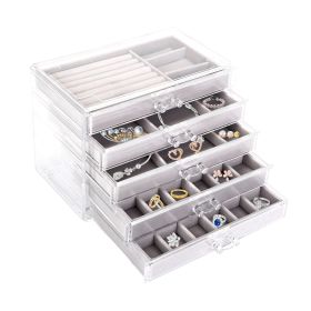 Clear Acrylic Jewelry Box Organizer with 5 Drawers Stackable Jewelry Holder Velvet Storage Case for Earrings Rings Bracelets Necklaces Ideal Gift for