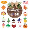 Interchangeable Welcome Sign Seasonal Wood Wall Hanging Front Door Decor with 14 Interchangeable Seasonal Icons for Halloween Christmas Thanksgiving D
