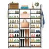 9 Tiers Shoe Rack Metal Shoe Storage Shelf Free Standing Large Shoe Stand 50-55 Pairs Shoe Tower Unit Tall Shoe Organizer with 2 Hooks for Entryway Cl