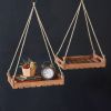 Rustic Set of Two Hanging Wood Shelves - Farmhouse Decor for Wall Storage