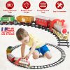 Electric Train Set Kid Toy Steam Locomotive Passenger Coach Coal Car Battery-Powered Train Kit with Sounds Light Railway Christmas Gift