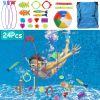 24Pcs Diving Toys Swimming Pool Toys Swim Toys for Kids Aged 3+ Years Old Swim Thru Rings Torpedoes Gems Volleyball Storage Bag