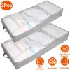 2Pcs 70L Foldable Underbed Clothes Storage Bags Moisture Proof Zipped Organizer Cube Quilt Pillow Blanket Closet Box Bin w/ Transparent Window Dual Si