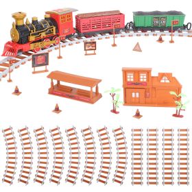 193Pcs Electric Train Set Steam Locomotive Passenger Coach Coal Car Battery Powered Christmas Train Set with Sounds Light Smoke Railway Kit Christmas