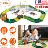 175Pcs Dinosaur Race Track Set Flexible DIY Track Play Set with 3 Dinosaurs 1 Race Car for Boys Girls Educational Assemble Toy Kit