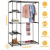Metal Closet Deluxe Double Rod Freestanding Closet Clothes Storage Organizer Coat Storage Wardrobe Metal Shoes Storage Rack with 5-Tier Wire Shelving