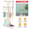 3 Tier Gold Metal Tabletop Jewelry Display Tree Stand Organizer Holder Rack Hanger Tower for Bracelet Necklace Accessories with Ring Tray