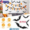 28pcs Halloween Bats 3D Decoration Bats Halloween Party Supplies Scary Bat Sticker Halloween Eve Decor Bat Wall Decals Stickers Scary DIY Flying Bats