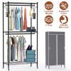 2 Tier Clothing Rack With Cover Portable Wardrobe Closet Covered Garment Rack with 4 Wheels 2 Hanging Rods 2 Hook Racks 35.43x17.13x72.44in