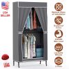 2 Tier Clothing Rack With Cover Portable Wardrobe Closet Covered Garment Rack with 4 Wheels 2 Hanging Rods 2 Hook Racks 35.43x17.13x72.44in