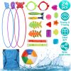 24Pcs Diving Toys Swimming Pool Toys Swim Toys for Kids Aged 3+ Years Old Swim Thru Rings Torpedoes Gems Volleyball Storage Bag