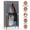 2 Tier Clothing Rack With Cover Portable Wardrobe Closet Covered Garment Rack with 4 Wheels 2 Hanging Rods 2 Hook Racks 35.43x17.13x72.44in
