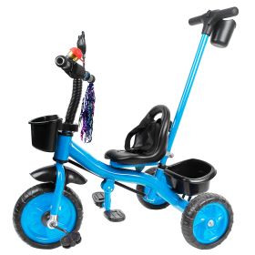 Children\'s Tricycle Bicycle 3 Wheel Toddler Bike w/ Adjustable Push Rod Safe Belt Two Boxes For 1 to 6 Years Old Boys Girls (Option: Blue)