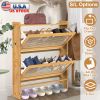 2-Tier Shoe Cabinet with 2 Flip Drawers Slim Bamboo Shoe Rack Freestanding Narrow Shoe Organizer with 44lbs Max Load for Entryway Hallway