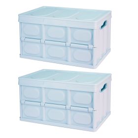 2Pcs 30L Collapsible Storage Bins With Dustproof Lid Waterproof Interior Bag Handle Stackable Storage Box Container Utility Organizer Crate For Campin (Option: 30L_Blue)