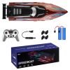 RC Boat With Colorful LED Light 10KM/H 40Mins 2.4Ghz Remote Control Racing Boat Toys With 2 Batteries Low Battery Alarm Overreach Warning For Pools La