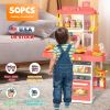 Kids Kitchen Play Set Interactive Pretend Kitchen Toys Cookware Play Set with with 50Pcs Cooking Accessories Realistic Lights and Sounds for 3+ Kids B