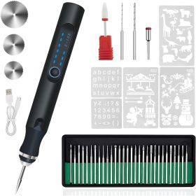 Electric Engraving Pen with 33Pcs Burr Bits 5Pcs Stencils 3 Gears Speed Rechargeable Cordless Professional Engraver Etching Machine For Jewelry Glass (Option: Black)