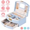 2-Layer Jewelry Box for Women Girls Lockable Leather Jewelry Organizer Jewelry Travel Case for Rings Earrings Necklaces Bracelets