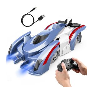 Electric Wall Climbing Car Toy 360° Rotating Shunt Car Remote Control Dual Mode RC Car Rechargeable Toy Car with Headlights Taillights Birthday Christ (Option: Blue)