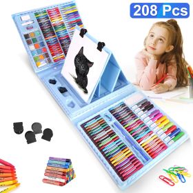 208Pcs Drawing Art Kit Art Supplies For 3-12Years Old Girls Boys Art Storage Box with Double Sided Trifold Easel Oil Pastels Crayons Colored Pencils W (Option: Blue)