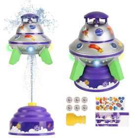 UFO Water Sprinkler Outdoor Summer Rocket Toy With Colorful LED Lights 360° Spinning 1.64FT To 6.56FT Adjustable Height Birthday Summer Gift For Girls (Option: Purple)