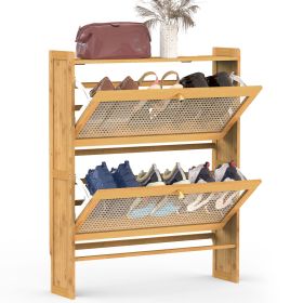 2-Tier Shoe Cabinet with 2 Flip Drawers Slim Bamboo Shoe Rack Freestanding Narrow Shoe Organizer with 44lbs Max Load for Entryway Hallway (Option: 70CM)
