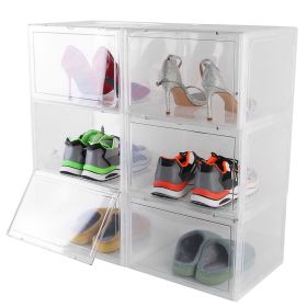 6Packs Collapsible Shoe Box Stackable Shoe Storage Bin Transparent Dustproof Hard PP Shoe Organizer Container with Magnetic Door (Option: Clear)