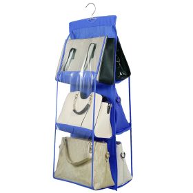 Hanging Handbag Organizer w/ 6 Pockets Closet Purse Storage Shelves Holder Hanging Shelf Bag (Option: Blue)