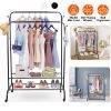 Garment Hanging Rack Clothing Hanging Rail Pillow Shoe Display Organizer Clothes Organizer Stand with 2 Rails 2 Shelves 4 Rolling Wheels 4 Hooks