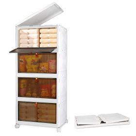 4-Tier Foldable Storage Bins with Lid Front Magnetic Door Collapsible Stackable Closet Organizer Containers with 4Pcs 360° Rotatable Wheels (Option: 39CM)