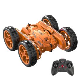 Kid Driving RC Stunt Car 7 Color Strip Light Dynamic Music Swing Arm Double-sided   Rolling Remote Control Car Off Road 2.4GHz 4WD Rechargeable Racing (Option: Orange)