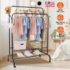 Garment Hanging Rack Clothing Hanging Rail Pillow Shoe Display Organizer Clothes Organizer Stand with 2 Rails 2 Shelves 4 Rolling Wheels 4 Hooks