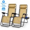 2Packs Zero Gravity Lounge Chair w/ Dual Side Tray 330lbs Load Foldable Recliner Chair w/ Stress Relief Pillow Patio Poolside Beach Lying Chair