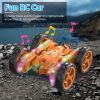 Kid Driving RC Stunt Car 7 Color Strip Light Dynamic Music Swing Arm Double-sided   Rolling Remote Control Car Off Road 2.4GHz 4WD Rechargeable Racing