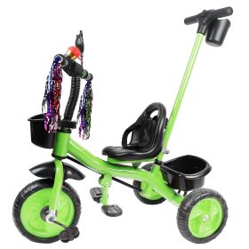Children\'s Tricycle Bicycle 3 Wheel Toddler Bike w/ Adjustable Push Rod Safe Belt Two Boxes For 1 to 6 Years Old Boys Girls (Option: Green)