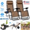 2Packs Zero Gravity Lounge Chair w/ Dual Side Tray 330lbs Load Foldable Recliner Chair w/ Stress Relief Pillow Patio Poolside Beach Lying Chair
