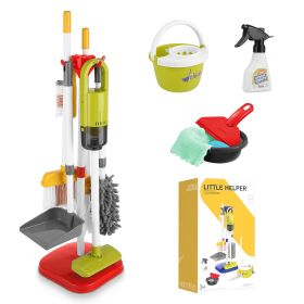 14Pcs Kids Cleaning Toy Set Toddler Housekeeping Pretend Play Kit with Vacuum Cleaner Broom Mop Organization Stand for Boys Girls Aged 3 4 5 (Option: Red)