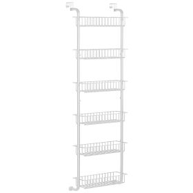 6 Tier Over Door Pantry Organizer Hanging Hooks Door Storage Rack Carbon Steel Basket 62.99in Over Door Shelf for Kitchen Bathroom (Option: White)