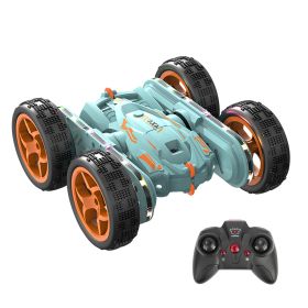 Kid Driving RC Stunt Car 7 Color Strip Light Dynamic Music Swing Arm Double-sided   Rolling Remote Control Car Off Road 2.4GHz 4WD Rechargeable Racing (Option: LightBlue)