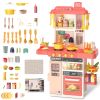 Kids Kitchen Play Set Interactive Pretend Kitchen Toys Cookware Play Set with with 50Pcs Cooking Accessories Realistic Lights and Sounds for 3+ Kids B
