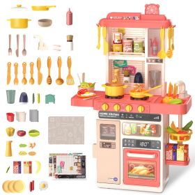 Kids Kitchen Play Set Interactive Pretend Kitchen Toys Cookware Play Set with with 50Pcs Cooking Accessories Realistic Lights and Sounds for 3+ Kids B (Option: 78CM_Pink)