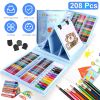 208Pcs Drawing Art Kit Art Supplies For 3-12Years Old Girls Boys Art Storage Box with Double Sided Trifold Easel Oil Pastels Crayons Colored Pencils W