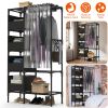Portable Closet Wardrobe Clothes Storage Cabinet Organizer Garment Hanging Rack Shelves with 4 Storage Bags 1 Shelf 1 Hanging Rod 4 Hooks
