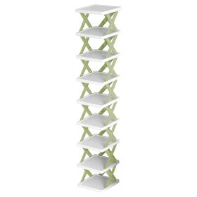 9Tier Narrow Entryway Shoe Rack Plastic Vertical Shoe Organizer Space Saving Free Standing Shoes Storage Shelf Closet Hallway (Option: Green)