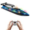 RC Boat With Colorful LED Light 10KM/H 40Mins 2.4Ghz Remote Control Racing Boat Toys With 2 Batteries Low Battery Alarm Overreach Warning For Pools La