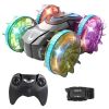 2 In 1 Amphibious RC Car Waterproof Stunt Car with Wrist Controller 4WD 360° Rotating Gesture Car with RGB Lights for Kids Aged 6+ Years Old Double-si