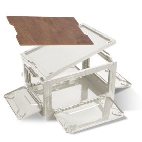 Folding Storage Bin Camping Collapsible Organizer Box Stackable Grocery Container Shelf Baskets with Cutting Board Top Lid 4 Side Lockable Doors Wheel (Option: White)